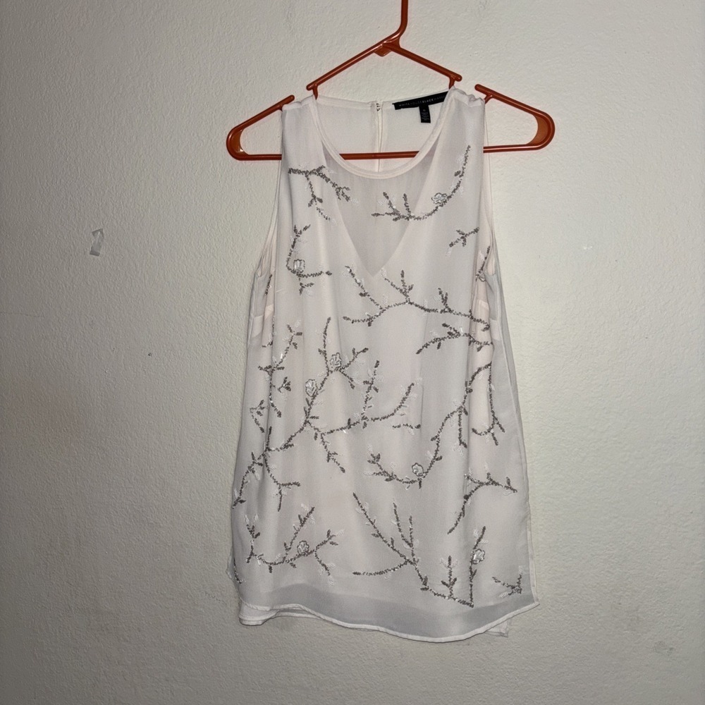 White House Black Market Sequin Floral Overlay Halter Top Sz 0